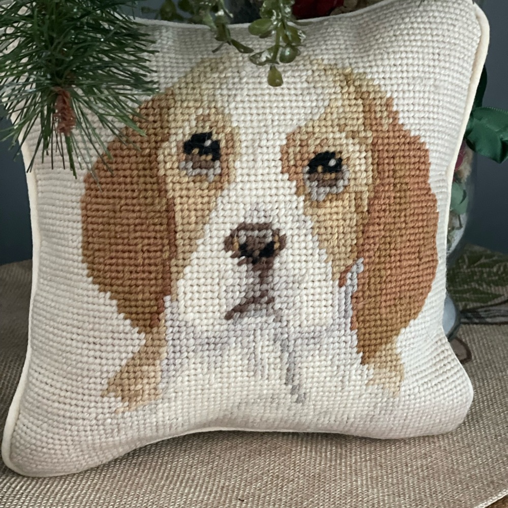 Beagle needlepoint pillow